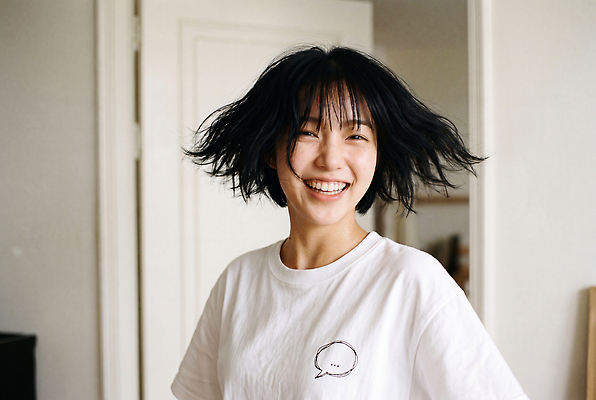 JPG 편집이미지 여자 행복 거실 주택 밝음 웃음 일상 단발머리 뷰티풀 의료성형뷰티 편집실사 AI인물포토 AI콘텐츠 헤어스타일 감정 표정 사람 건물 라이프 CG 파일형식 AI포토 건축물 생활 건축