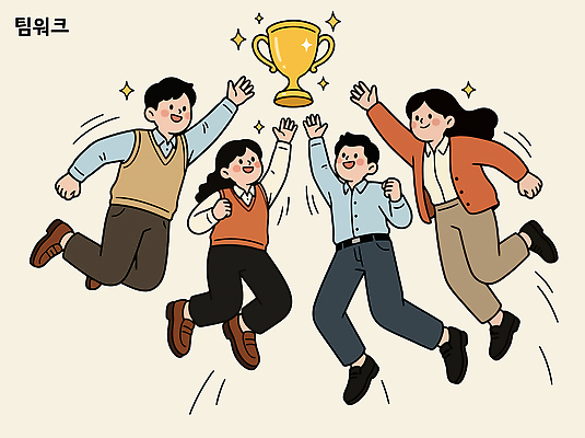 스포츠 일러스트 성공 협력 여러명 친구 점프 기쁨 축하 우승 트로피 즐거움 열정 국내일러스트 AI파일 감정 다수 컨셉 관계 모션 사람 최고 상 파일형식 벡터 상패