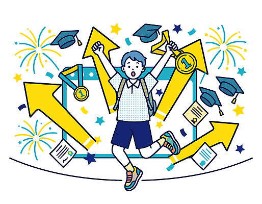 학생 일러스트 학사모 졸업 학교 성공 불꽃놀이 사람 학습 기쁨 수능 축하 상패 메달 즐거움 수능대비 재수생 국내일러스트 AI파일 모자 교육 감정 컨셉 놀이 시험 우승 상 파일형식 벡터 잡화 최고