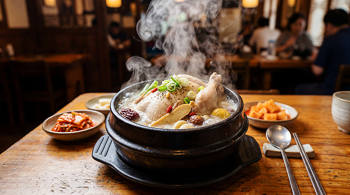 JPG 나무 편집이미지 전통 한식 음식 탁자 반찬 김치 한국 따뜻함 요리 식당 삼계탕 돌솥 백숙 편집실사 AI포토 AI콘텐츠 식물 아시아 가구 상점 CG 보양식 파일형식 나라 생활용품 몸보신 오브젝트 보신