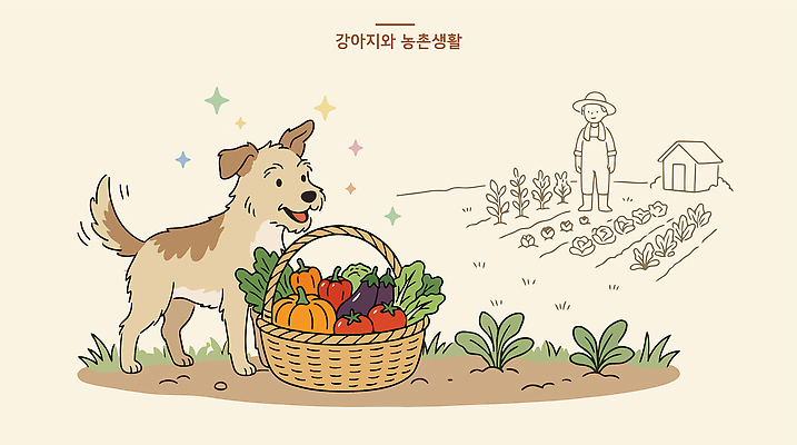 동물 밭 채소 일러스트 자연 사람 일상 농작물 농장 바구니 정원 농사 수확 농촌 작업장 강아지 농부 채소밭 국내일러스트 AI파일 직업 산업 농업 라이프 반려동물 시골 개 생태계 파일형식 벡터 포유류 생활