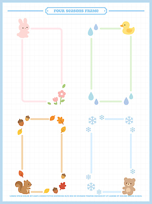 디자인 사계절 꽃 단풍 겨울 일러스트 곰 나뭇잎 오리 프레임 여름 봄 가을 물방울 토끼 눈송이 다람쥐 도토리 국내일러스트 AI파일 식물 동물 계절 잎 포유류 조류 반려동물 견과류 눈 설치류 파일형식 벡터