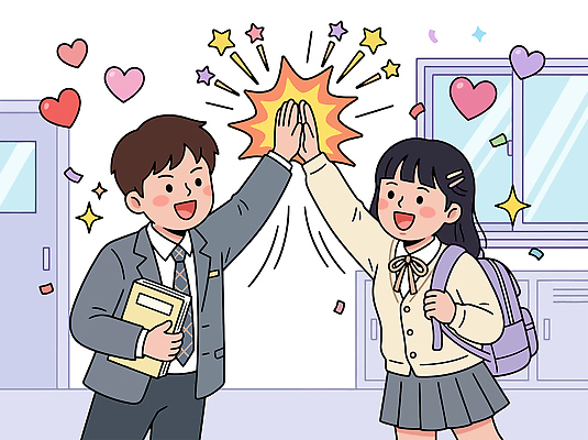 여학생 남학생 일러스트 교실 학교 청소년 폭죽 손바닥 웃음 친구 파이팅 기쁨 수능 하트 즐거움 준비 수험생 하이파이브 수능대비 국내일러스트 AI파일 모양 학생 손 여자 교육 남자 감정 관계 모션 고등학생 표정 사람 손짓 시험 파일형식 벡터 신체부위