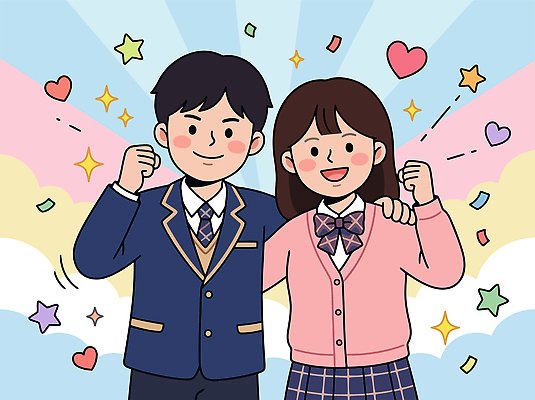 학생 손 교복 별 일러스트 학교 청소년 웃음 친구 파이팅 기쁨 수능 하트 즐거움 준비 수험생 수능대비 국내일러스트 AI파일 자연요소 모양 옷 교육 감정 관계 모션 고등학생 표정 사람 신체부위 시험 파일형식 벡터