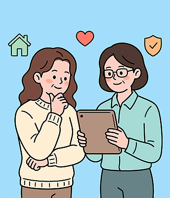 여자 일러스트 주택 표정 대화 사랑 설명 태블릿 정보 보호 복지 소통 공공기관 정부정책 국내일러스트 AI파일 감정 컨셉 모션 말하기 사람 건물 전자제품 스마트기기 사회이슈 정책 파일형식 벡터 건축물 건축