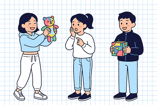 행복 어린이 인형 일러스트 놀이 표정 웃음 친구 상자 장난감 기쁨 만남 즐거움 크레파스 교류 소통 놀기 국내일러스트 AI파일 감정 컨셉 관계 모션 학용품 사람 파일형식 벡터 문구용품 오브젝트