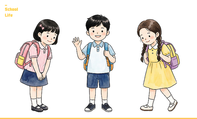 PSD 여학생 초등학생 어린이 남학생 신발 티셔츠 가방 일러스트 학교 미소 소녀 소년 친구 스쿨라이프 만남 인사 등교 국내일러스트 학생 라이프스타일 잡화 여자 교육 남자 컨셉 셔츠 관계 표정 사람 예절 등하교 파일형식 상의 생활 옷