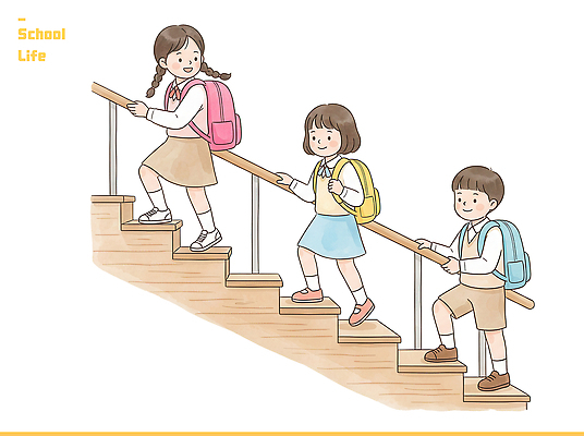 PSD 학생 여자 교육 남자 어린이 가방 일러스트 학교 초등학교 대화 일상 친구 스쿨라이프 계단 국내일러스트 라이프스타일 잡화 관계 말하기 사람 라이프 파일형식 모션 생활