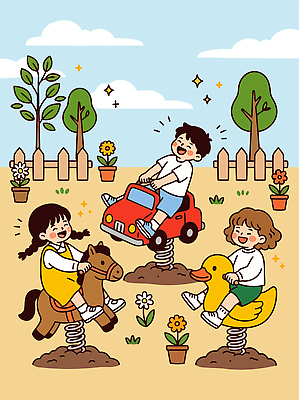 나무 꽃 어린이 일러스트 자동차 자연 놀이 웃음 여름 친구 말 놀이터 즐거움 국내일러스트 AI파일 식물 계절 감정 육상교통 관계 표정 사람 생태계 파일형식 벡터 교통수단 교통