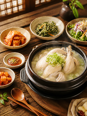 JPG 편집이미지 전통 한식 반찬 김치 한국 건강 요리 여름 샐러드 닭 보양식 국물 삼계탕 편집실사 AI포토 AI콘텐츠 계절 아시아 음식 조류 CG 몸보신 파일형식 동물 나라 보신