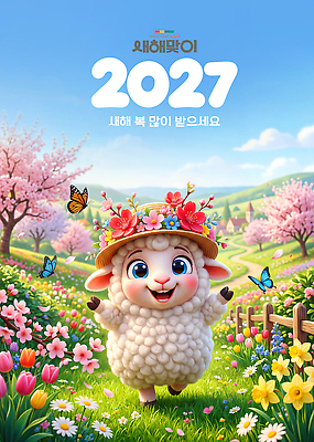 PSD 나무 동물 편집이미지 캐릭터 꽃 행복 여행 꽃밭 자연 새해 풍경 축제 봄 양 2027년 이미지편집 식물 계절 감정 포유류 연도 생태계 파일형식