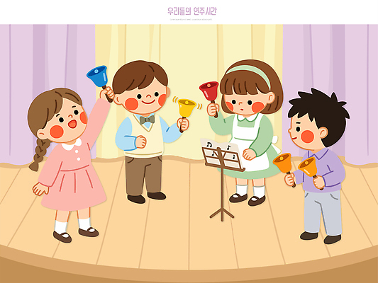 행복 어린이 음악 연주 일러스트 노래 표시 협력 이야기 웃음 공연 무대 커튼 중앙 군중 즐거움 합창 국내일러스트 AI파일 감정 문화예술 표정 사람 이벤트 파일형식 벡터