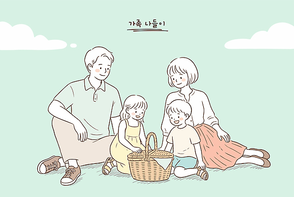 응시 공원 행복 일러스트 가족 자연 휴식 함께함 웃음 앉기 부모 소풍 바구니 자녀 즐거움 국내일러스트 AI파일 시선 공공시설 감정 컨셉 관계 모션 표정 야외활동 생태계 파일형식 벡터 시설
