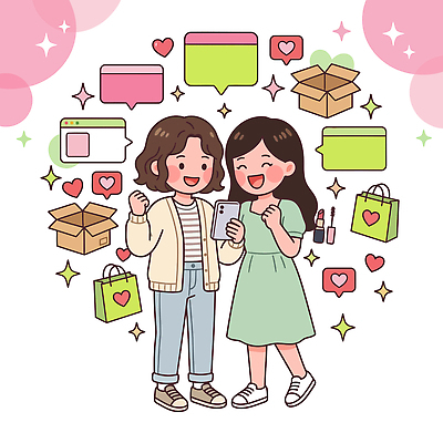 여자 가방 일러스트 이야기 웃음 친구 스마트폰 쇼핑 상자 화장품 정보 집중 즐거움 소통 국내일러스트 AI파일 잡화 감정 컨셉 관계 표정 사람 핸드폰 스마트기기 뷰티 파일형식 벡터 전자제품
