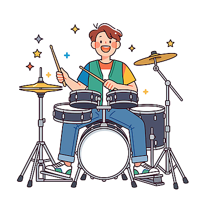 남자 악기 음악 연주 일러스트 웃음 공연 음악가 막대기 즐거움 드럼 드러머 리듬 국내일러스트 AI파일 직업 감정 문화예술 타악기 표정 사람 이벤트 파일형식 벡터
