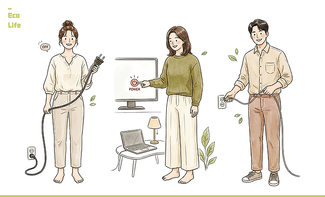 PSD 일러스트 관리 생활 세명 환경 기계 에너지 전선 전원 절약 전기에너지 에코 에코라이프 방법 실천 차단기 사용자 국내일러스트 라이프스타일 컨셉 사람 파일형식 차단