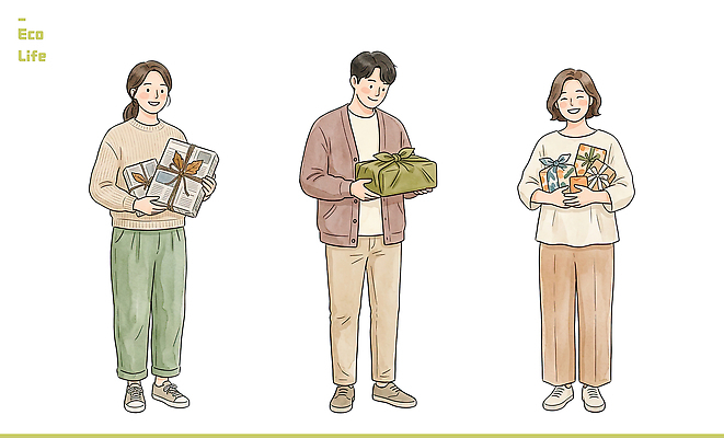 PSD 여자 기념일 남자 행복 일러스트 포장 선물 사람 이벤트 상자 다양 축하 보자기 에코 에코라이프 스타일 국내일러스트 라이프스타일 감정 다수 컨셉 환경 파일형식 천_직물 생활