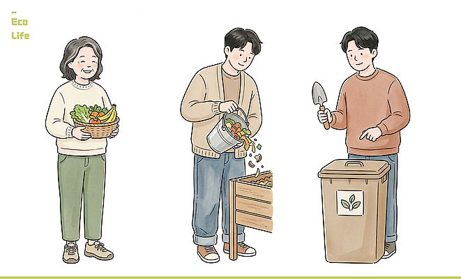PSD 채소 과일 일러스트 생활 환경 정원 농사 흙 도시 생태 쓰레기 에코 친환경 에코라이프 자원 거름 심기 국내일러스트 라이프스타일 농업 모션 파일형식 산업