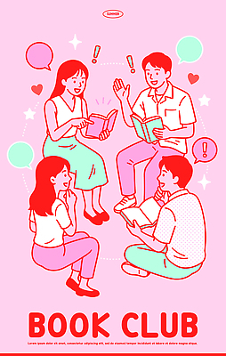 문화 생각 일러스트 이야기 대화 여러명 책 친구 독서 모임 그룹 즐거움 의견 소통 참여 국내일러스트 AI파일 감정 다수 컨셉 관계 말하기 사람 파일형식 벡터 모션