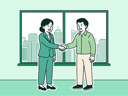 일러스트 비즈니스 성공 협력 악수 대화 협상 사람 사무실 믿음 고층빌딩 만남 도시 업무 전문직 소통 국내일러스트 AI파일 직업 감정 컨셉 말하기 손짓 빌딩 작업 파일형식 벡터 모션 건물 건축물 건축
