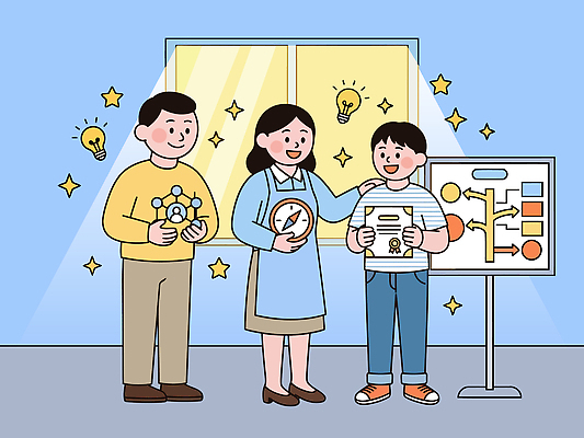 학생 교육 일러스트 아이디어 설명 학습 자료 발표 결과 나누기 공유 긍정적 진로 창의력 칭찬 국내일러스트 AI파일 감정 컨셉 모션 파일형식 벡터