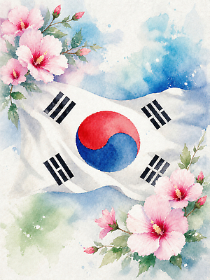 JPG 전통 디자인 꽃 상징 분홍색 백그라운드 일러스트 수채화 한국 미술 국기 태극기 그림 태극 무궁화 국내일러스트 AI일러스트 AI콘텐츠 식물 문양 아시아 컬러 문화예술 파일형식 나라