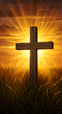자연요소 식물 종교 컨셉 빛 노을 밤 야간 생태계 파일형식 AI콘텐츠 십자가 태양 저녁 나무 하늘 초원 자연 풍경 일몰 햇빛 기독교 상징 소중 조화 일러스트 국내일러스트 JPG AI일러스트