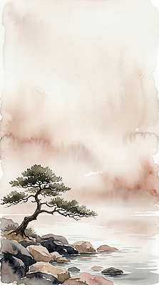 자연요소 식물 바다 말하기 그림 생태계 파일형식 AI콘텐츠 나무 바위 산 풍경 물 고요 계절 자연 수채화 조용 하늘 경계 해변 예술 명화 회화 일러스트 국내일러스트 JPG AI일러스트