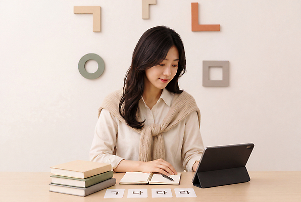 교육 가구 컨셉 학교 사람 전자제품 스마트기기 CG 파일형식 AI포토 여자 태블릿 학습 책상 책 도구 벽 장식 작업 집중 공간 교실 편집이미지 편집실사 JPG AI인물포토 AI콘텐츠 의료성형뷰티