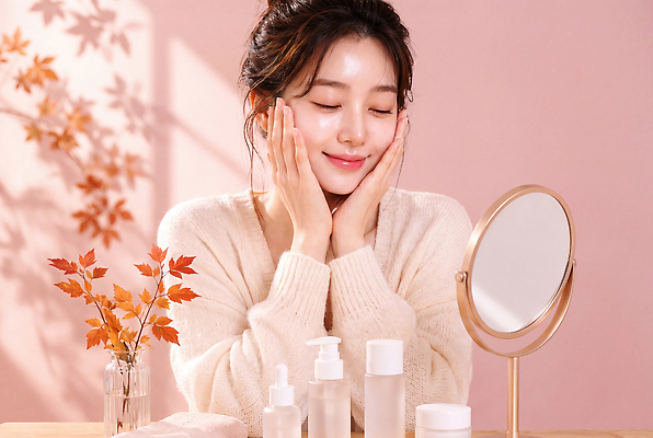 컬러 가구 사람 신체부위 뷰티 화장품 물통 CG 원예 파일형식 AI포토 여자 거울 피부관리 얼굴 상품 탁자 백그라운드 분홍색 손 테라리움 물병 로션 스킨케어 편집이미지 편집실사 JPG AI인물포토 AI콘텐츠 의료성형뷰티
