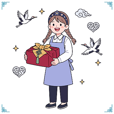 전통 손 여자 기념일 행복 리본 문화 일러스트 포장 장신구 선물 웃음 장식 학 즐거움 이미지 국내일러스트 AI파일 감정 조류 표정 사람 이벤트 신체부위 파일형식 벡터 동물
