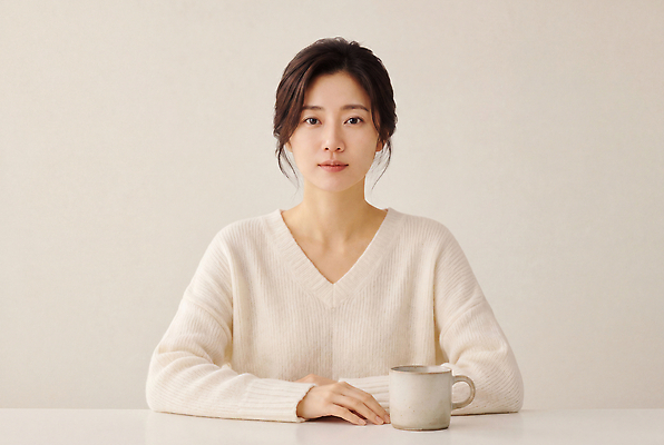 JPG 편집이미지 여자 탁자 실내 미소 앉기 컵 스웨터 의료성형뷰티 편집실사 AI인물포토 AI콘텐츠 식기 가구 상의 모션 표정 사람 내부 CG 파일형식 AI포토 옷 생활용품 오브젝트