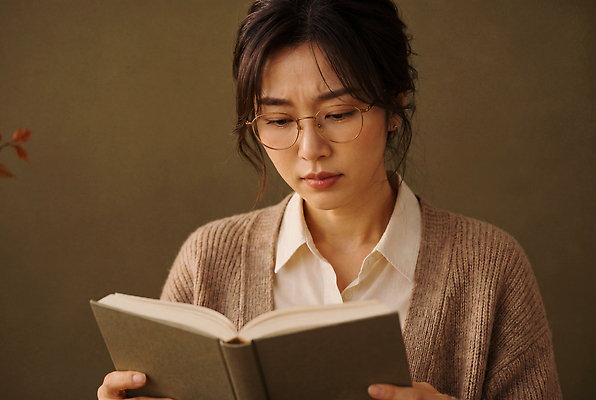 JPG 편집이미지 여자 안경 생각 책 독서 집중 의료성형뷰티 편집실사 AI인물포토 AI콘텐츠 잡화 컨셉 사람 CG 파일형식 AI포토