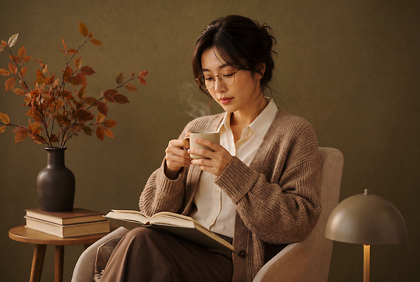 식기 계절 음료 컬러 컨셉 의자 사람 내부 신체부위 CG 파일형식 AI포토 여자 독서 커피 소파 책 손 컵 화분 갈색 가을 실내 안락 편집이미지 JPG 편집실사 의료성형뷰티 AI인물포토 AI콘텐츠