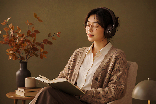 JPG 식물 편집이미지 여자 실내 책 소파 독서 꽃병 헤드폰 편안함 집중 의료성형뷰티 차분 편집실사 AI인물포토 AI콘텐츠 꽃 음향기기 컨셉 의자 사람 내부 감각 CG 파일형식 AI포토 가구 전자제품 생활용품 오브젝트