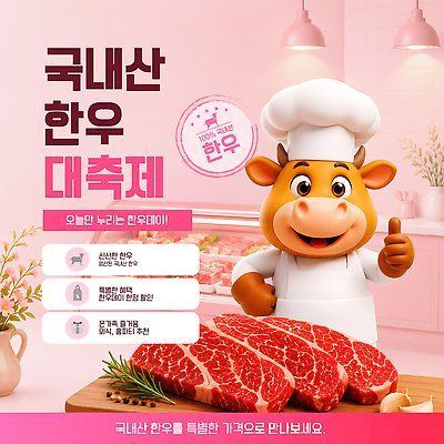 템플릿 캐릭터 음식 육류 요리 이벤트 판매 세일 식당 요리사 축제 한우 소캐릭터 국산 정육점 이미지템플릿 AI파일 직업 동물캐릭터 식재료 상점 소고기 소 파일형식 벡터 동물 포유류