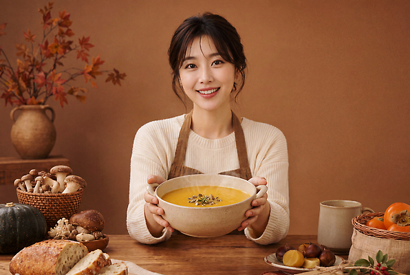 JPG 편집이미지 그릇 여자 음식 빵 과일 재료 탁자 요리 갈색 버섯 가을 수프 편집실사 AI인물포토 AI콘텐츠 식기 계절 컬러 가구 사람 CG 파일형식 AI포토 생활용품 오브젝트