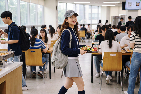 JPG 편집이미지 여학생 여자 음식 대학생 이야기 대화 친구 스쿨라이프 캠퍼스라이프 식사 그룹 대학교 점심 식판 급식소 의료성형뷰티 편집실사 AI인물포토 AI콘텐츠 학생 라이프스타일 학교 관계 말하기 사람 CG 급식 파일형식 AI포토 교육 모션 생활