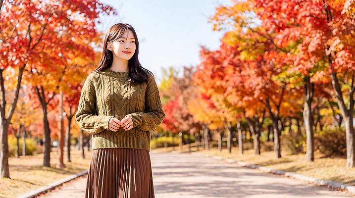 JPG 나무 편집이미지 공원 여자 길 잎 풍경 빨간색 치마 소풍 걷기 산책 가을 스웨터 뷰티풀 편집실사 AI인물포토 AI콘텐츠 식물 계절 공공시설 컬러 상의 모션 하의 휴식 사람 야외활동 CG 파일형식 AI포토 옷 컨셉 시설