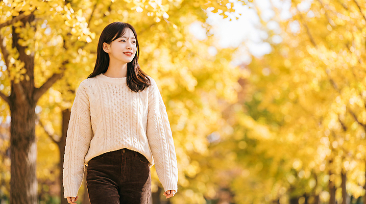JPG 나무 편집이미지 공원 여자 길 단풍 자연 날씨 웃음 햇빛 노란색 걷기 산책 가을 스웨터 은행나무 뷰티풀 편집실사 AI인물포토 AI콘텐츠 식물 계절 공공시설 컬러 상의 잎 모션 휴식 표정 사람 빛 CG 생태계 파일형식 AI포토 옷 컨셉 시설