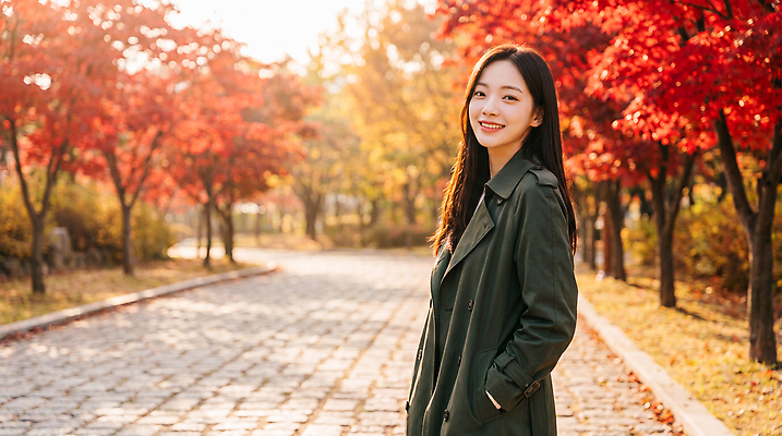 JPG 편집이미지 공원 여자 길 자연 단풍나무 거리 미소 풍경 햇빛 산책 가을 즐거움 뷰티풀 오후 편집실사 AI인물포토 AI콘텐츠 나무 계절 공공시설 감정 단풍 휴식 표정 사람 빛 CG 생태계 파일형식 AI포토 식물 컨셉 잎 시설