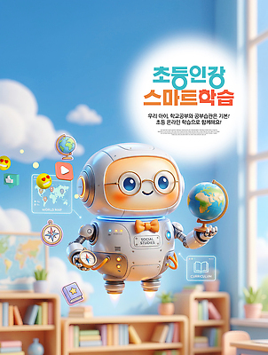 PSD 편집이미지 학생 교육 지도 기술 초등교육 학습 지구본 사회 스마트 로봇 호기심 기초 소통 흥미 AI_인공지능 이미지편집 감정 컨셉 공동체 파일형식