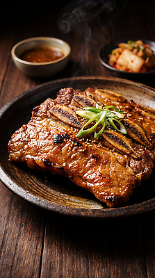 JPG 편집이미지 접시 한식 탁자 반찬 김치 육류 식사 양념 갈비찜 편집실사 AI포토 AI콘텐츠 식기 음식 가구 식재료 CG 찜 갈비 파일형식 생활용품 오브젝트