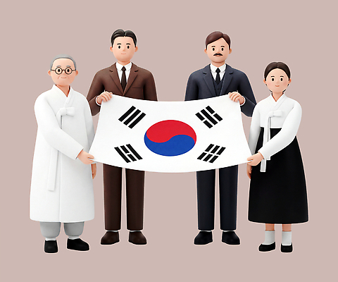 PSD 편집이미지 전통 문화 한국 정장 여러명 국기 태극기 한복 광복절 독립운동 대한독립 편집3D 한국전통 옷 아시아 다수 사람 공휴일 3D 전통의상 국경일 독립 파일형식 기념일 나라 디지털합성 이벤트