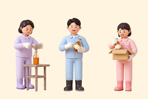 옷 컨셉 3D 파일형식 꿀 포장 액체 작업복 도구 상자 사람 작업 집중 상품 과정 제조 협력 PSD 편집3D 편집이미지 양봉업 양봉