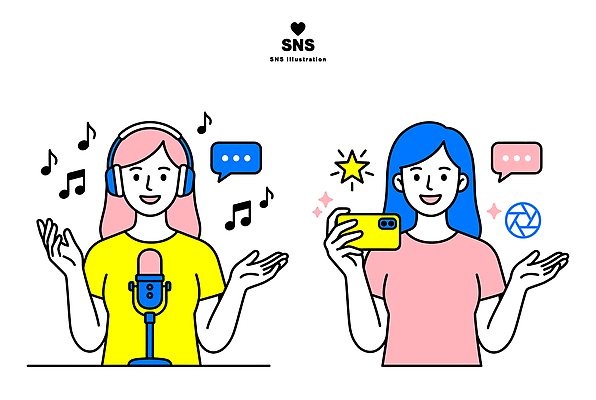 여자 음악 포즈 일러스트 대화 사람 친구 스마트폰 플랫폼 마이크 방송 소통 메신저 소셜네트워크 소셜미디어 채팅 국내일러스트 AI일러스트 AI파일 음향기기 컨셉 관계 교통시설 문화예술 말하기 핸드폰 스마트기기 파일형식 벡터 AI콘텐츠 교통 모션 전자제품 시설