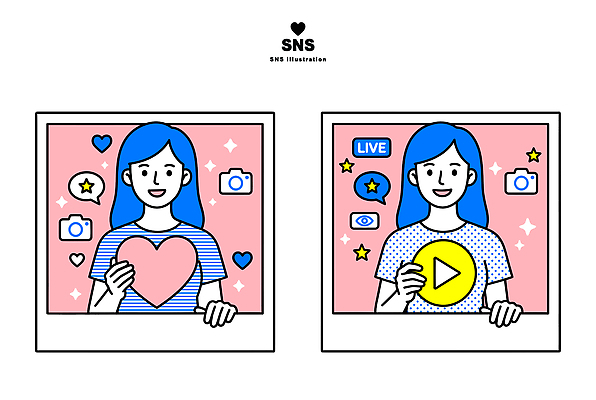 일러스트 사랑 사람 카메라 하트 방송 소통 라이브 소셜미디어 국내일러스트 AI일러스트 AI파일 모양 감정 컨셉 전자제품 파일형식 벡터 AI콘텐츠