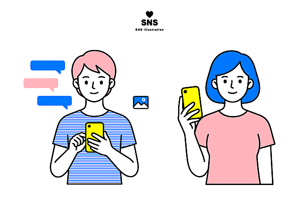 여자 남자 일러스트 대화 사람 친구 스마트폰 메시지 이미지 온라인 소통 소셜미디어 국내일러스트 AI일러스트 AI파일 컨셉 관계 말하기 핸드폰 스마트기기 파일형식 벡터 AI콘텐츠 모션 전자제품