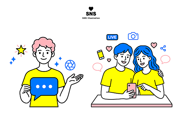 일러스트 대화 사람 친구 스마트폰 카메라 메시지 즐거움 공유 소통 라이브 소셜미디어 국내일러스트 AI일러스트 AI파일 감정 컨셉 관계 말하기 전자제품 핸드폰 스마트기기 파일형식 벡터 AI콘텐츠 모션