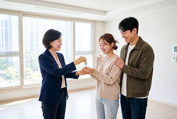 JPG 편집이미지 부부 여자 남자 창문 가족 신혼부부 열쇠 부동산 아파트 주택 실내 기쁨 거래 이사 중개인 내집마련 의료성형뷰티 편집실사 AI인물포토 AI콘텐츠 직업 커플 감정 관계 사람 내부 건물 재산 CG 신혼 파일형식 AI포토 건축물 금융 건축 경제